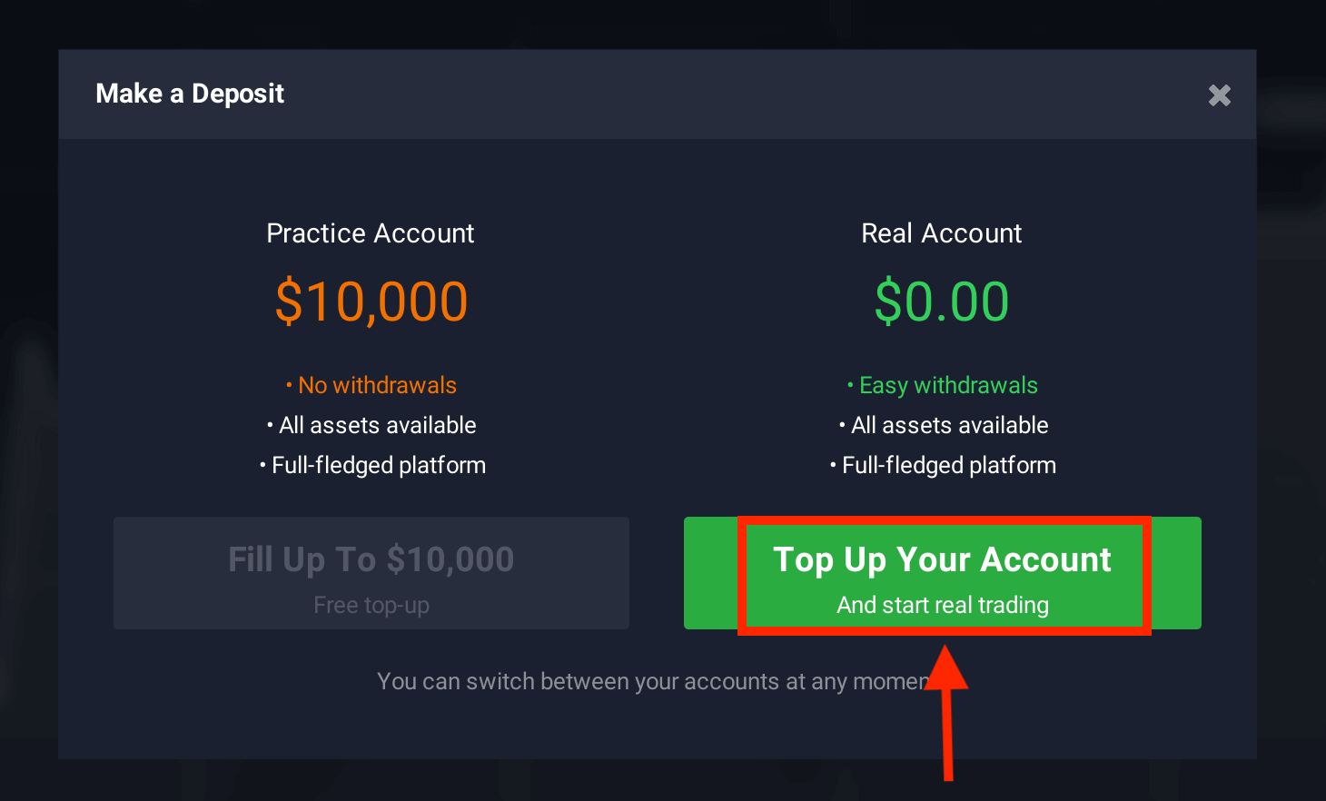 افتح حسابًا تجريبيًا على IQ Option: الإعداد السريع والوصول